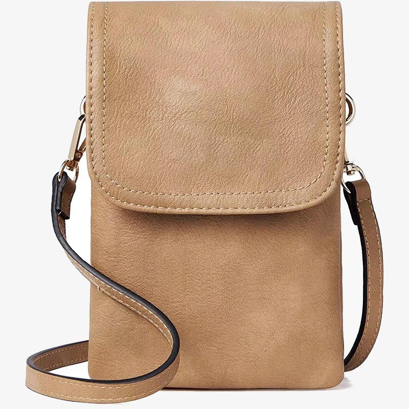 Elegante Leder-Telefontasche mit zwei Fächern, Umhängetasche für Damen