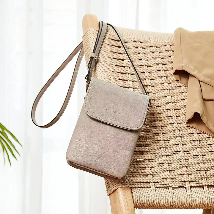 Elegante Leder-Telefontasche mit zwei Fächern, Umhängetasche für Damen