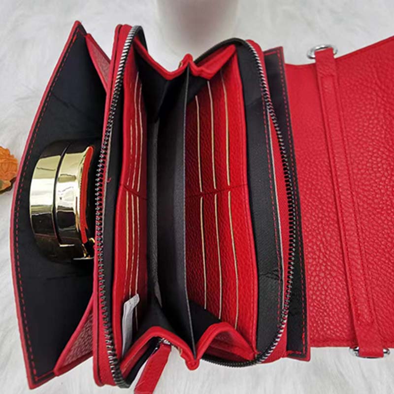 Minimalistisches Handytaschen-Set mit breiten Riemen aus Leder für Damen