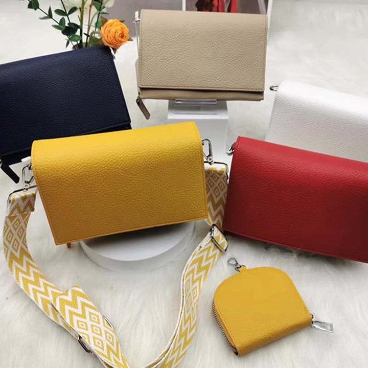 Minimalistisches Handytaschen-Set mit breiten Riemen aus Leder für Damen