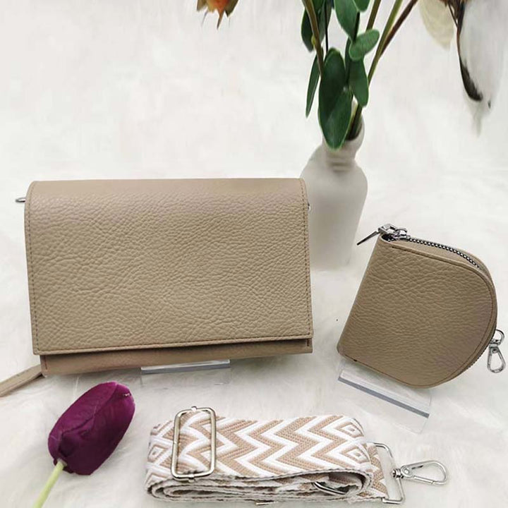 Minimalistisches Handytaschen-Set mit breiten Riemen aus Leder für Damen