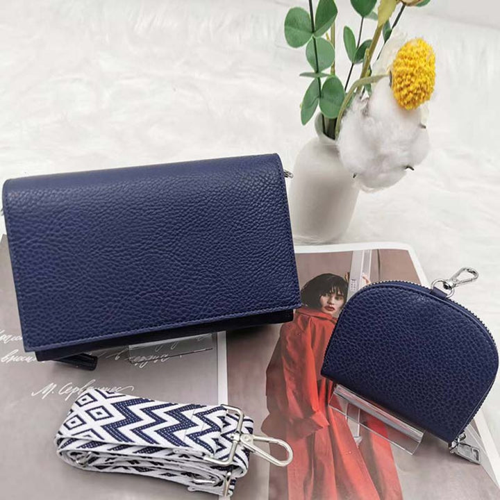 Minimalistisches Handytaschen-Set mit breiten Riemen aus Leder für Damen