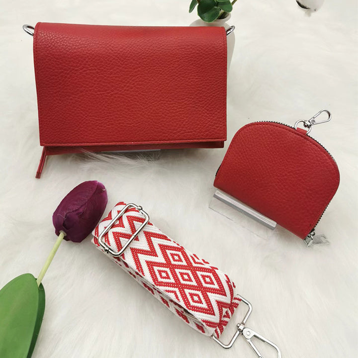 Minimalistisches Handytaschen-Set mit breiten Riemen aus Leder für Damen