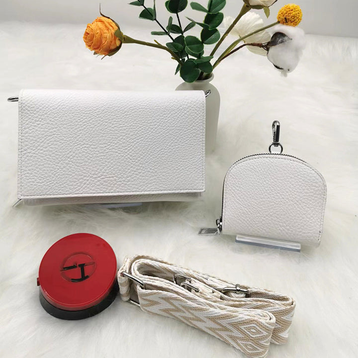 Minimalistisches Handytaschen-Set mit breiten Riemen aus Leder für Damen