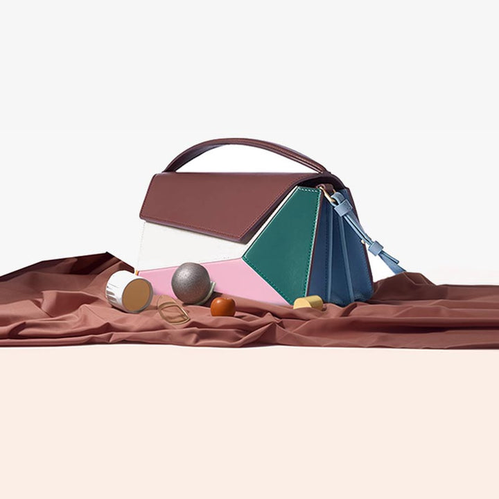 Geometrische bunte Handtasche Akkordeon Crossbody Leder Geldbörse für Frauen