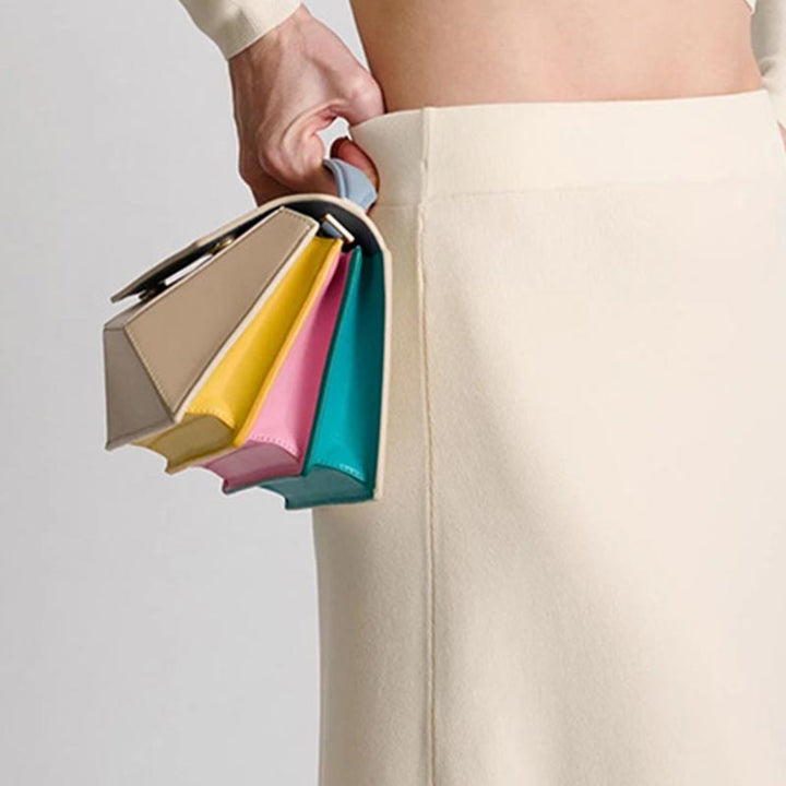 Geometrische bunte Handtasche Akkordeon Crossbody Leder Geldbörse für Frauen