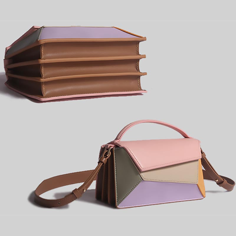 Geometrische bunte Handtasche Akkordeon Crossbody Leder Geldbörse für Frauen
