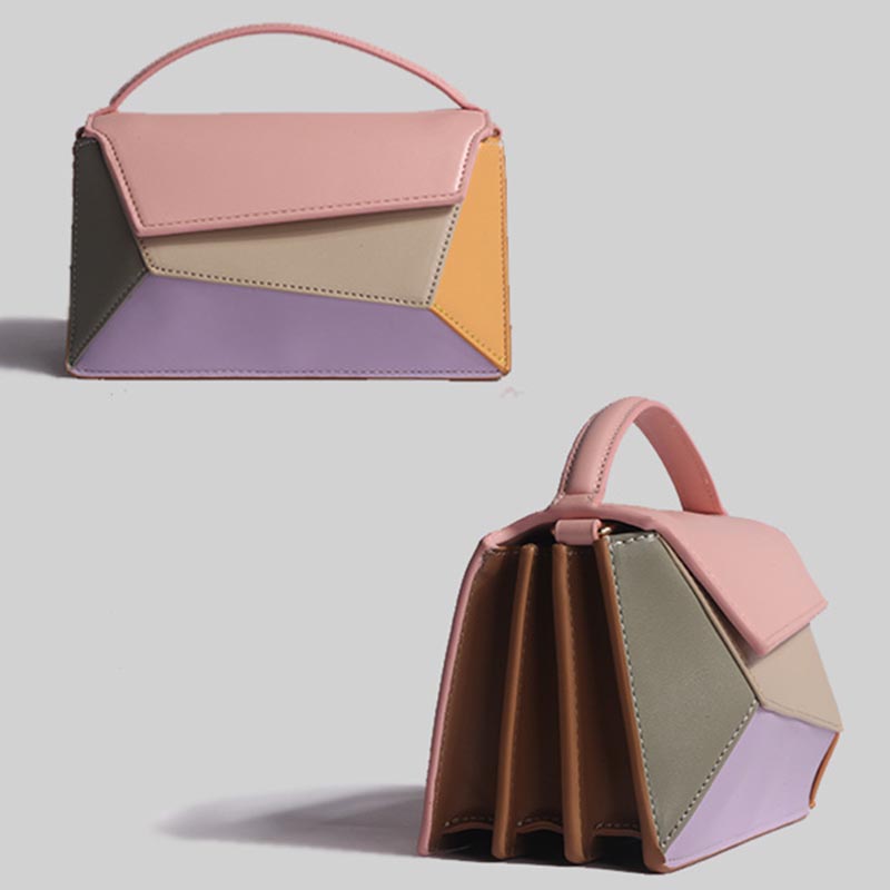 Geometrische bunte Handtasche Akkordeon Crossbody Leder Geldbörse für Frauen
