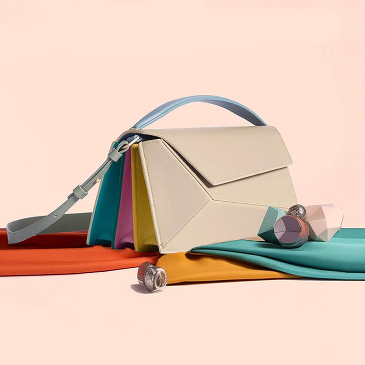 Geometrische bunte Handtasche Akkordeon Crossbody Leder Geldbörse für Frauen