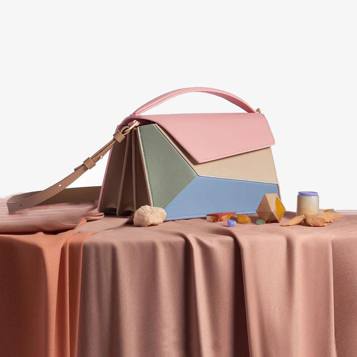Geometrische bunte Handtasche Akkordeon Crossbody Leder Geldbörse für Frauen