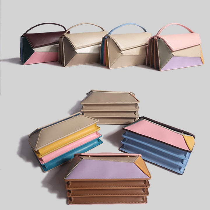 Geometrische bunte Handtasche Akkordeon Crossbody Leder Geldbörse für Frauen