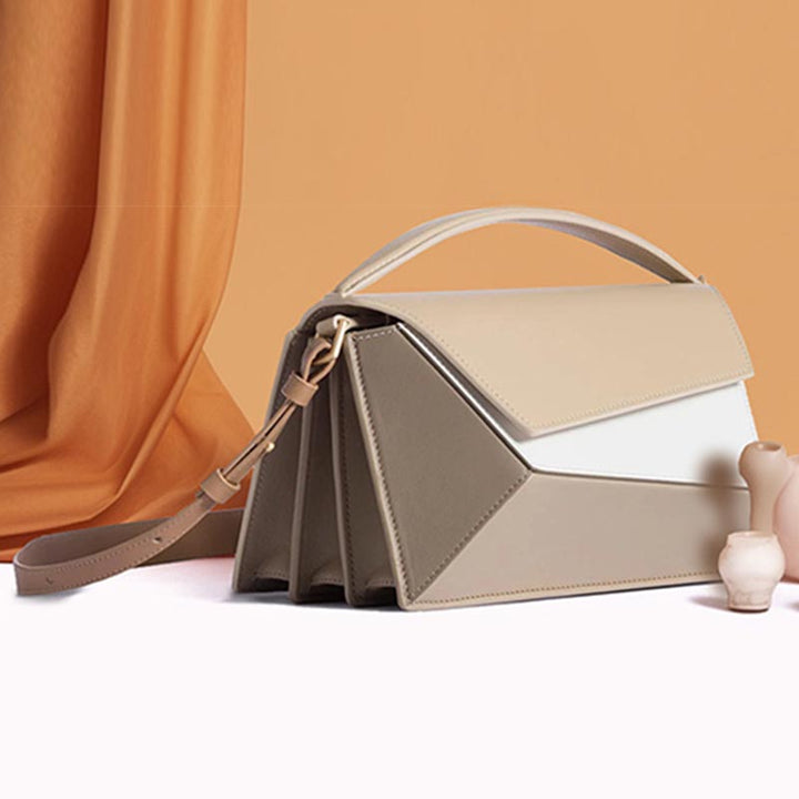 Geometrische bunte Handtasche Akkordeon Crossbody Leder Geldbörse für Frauen