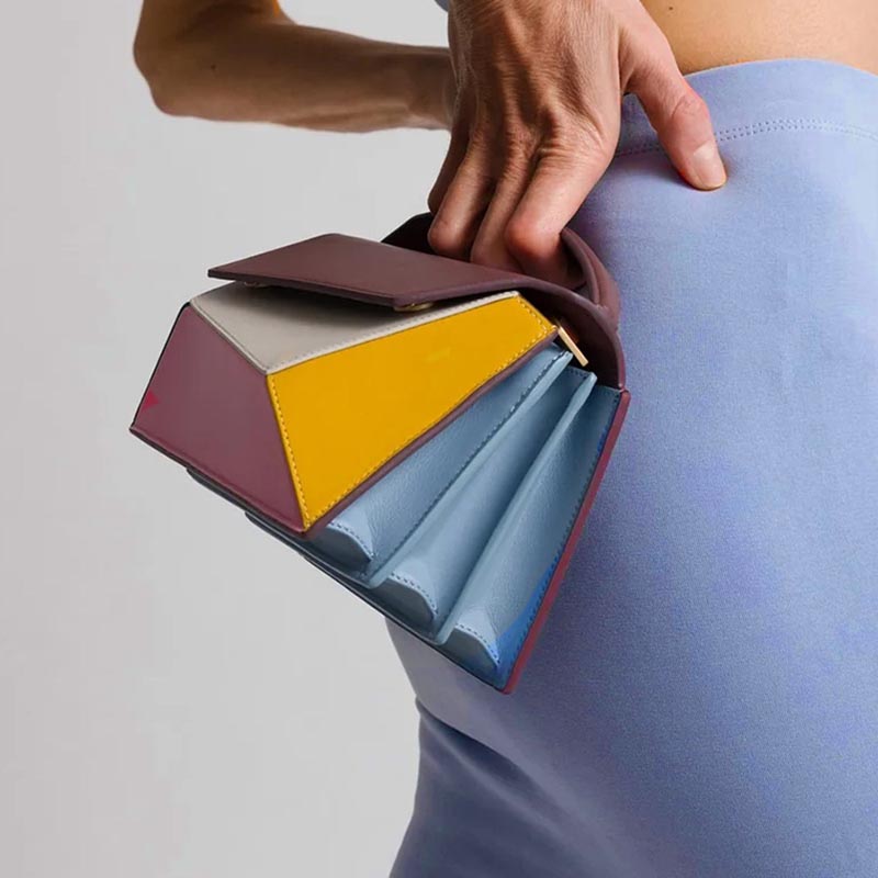 Geometrische bunte Handtasche Akkordeon Crossbody Leder Geldbörse für Frauen