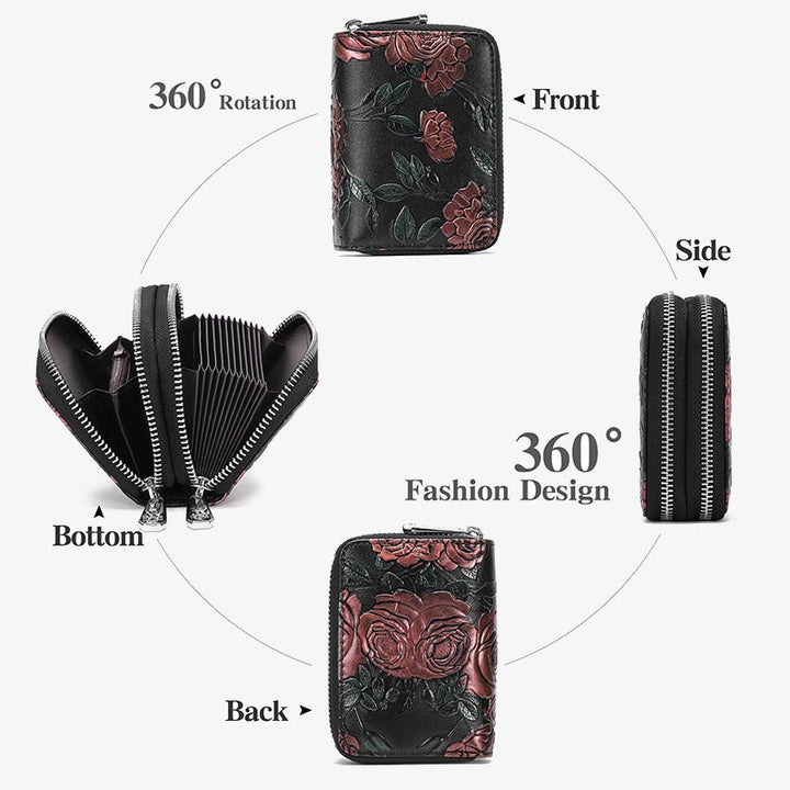 Florale Lederbrieftasche mit RFID-Akkordeon-Kartenhalter für Damen