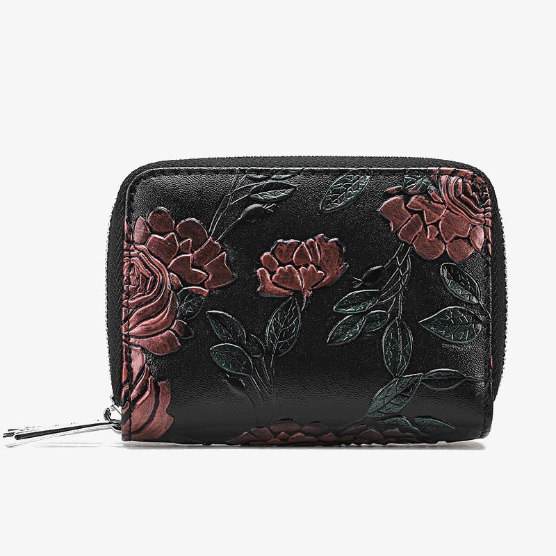Florale Lederbrieftasche mit RFID-Akkordeon-Kartenhalter für Damen