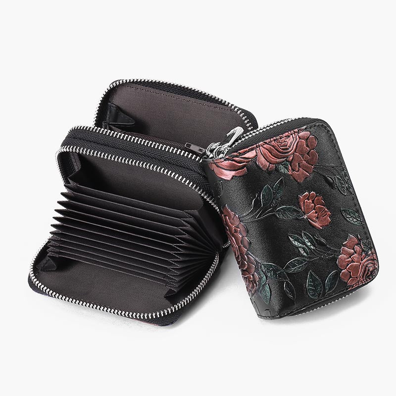Florale Lederbrieftasche mit RFID-Akkordeon-Kartenhalter für Damen