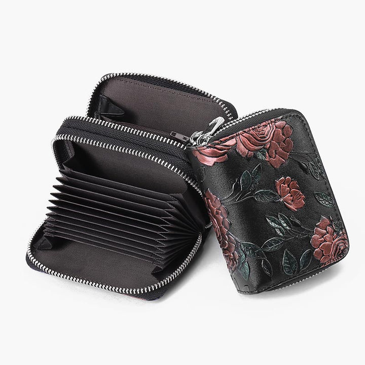 Florale Lederbrieftasche mit RFID-Akkordeon-Kartenhalter für Damen