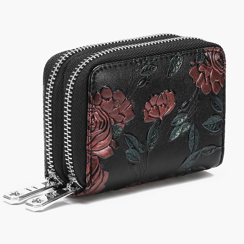 Florale Lederbrieftasche mit RFID-Akkordeon-Kartenhalter für Damen