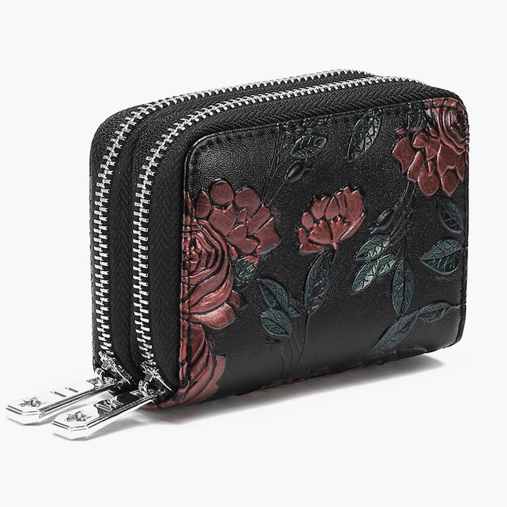 Florale Lederbrieftasche mit RFID-Akkordeon-Kartenhalter für Damen