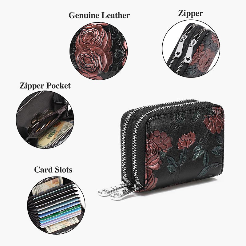 Florale Lederbrieftasche mit RFID-Akkordeon-Kartenhalter für Damen