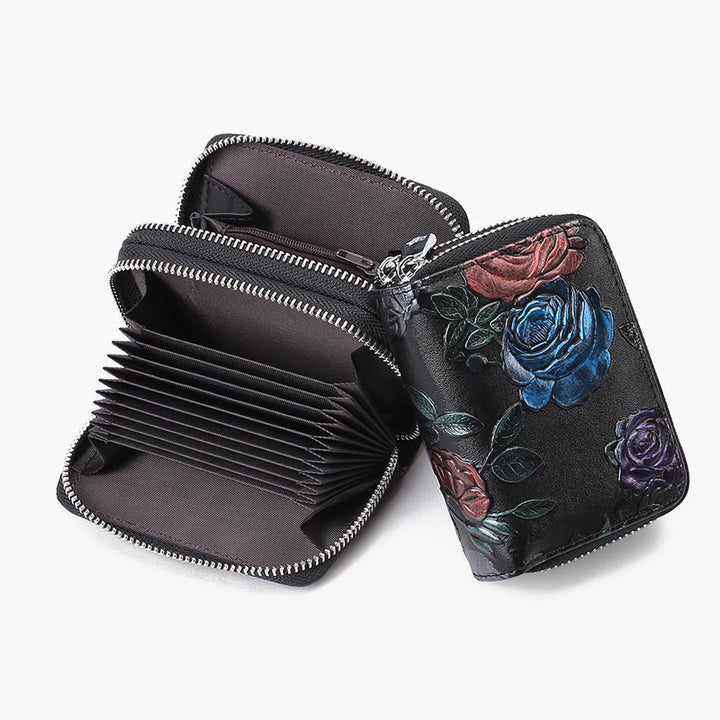 Florale Lederbrieftasche mit RFID-Akkordeon-Kartenhalter für Damen