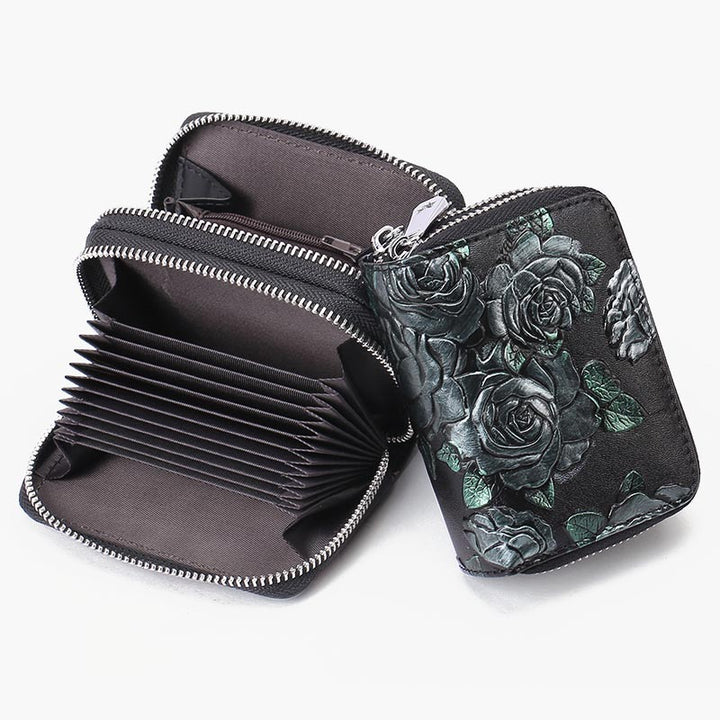 Florale Lederbrieftasche mit RFID-Akkordeon-Kartenhalter für Damen
