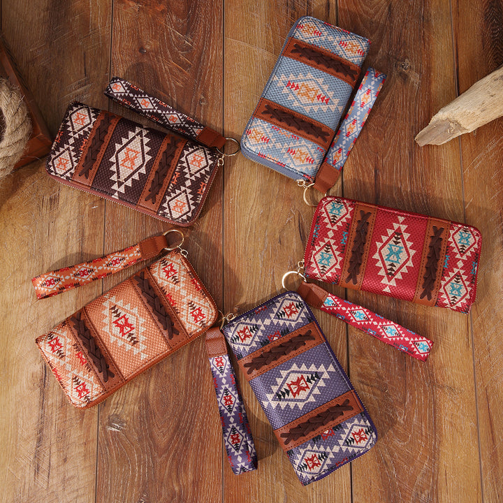 Bohemian Geldbörse Vintage Canvas Ethno-Stil Kleine Clutch für Frauen