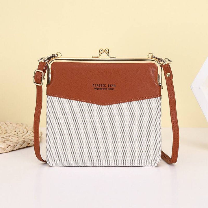 Leder-Crossbody-Handtasche für Damen mit zwei Fächern und Kiss Lock-Umhängetasche