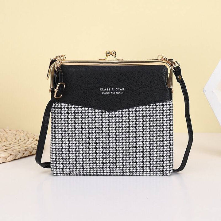 Leder-Crossbody-Handtasche für Damen mit zwei Fächern und Kiss Lock-Umhängetasche