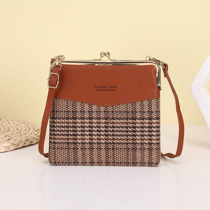 Leder-Crossbody-Handtasche für Damen mit zwei Fächern und Kiss Lock-Umhängetasche