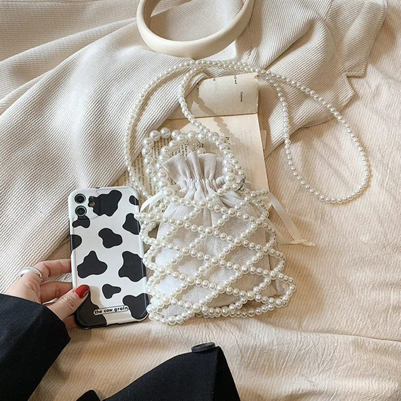 Handtasche aus Acrylperlen mit Futter für Damen, Vintage-Umhängetasche