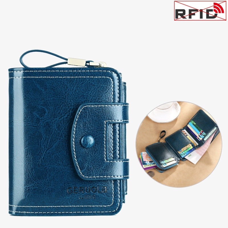 Geldbörse Damen Retro Schlank Leder RFID Einkaufstasche