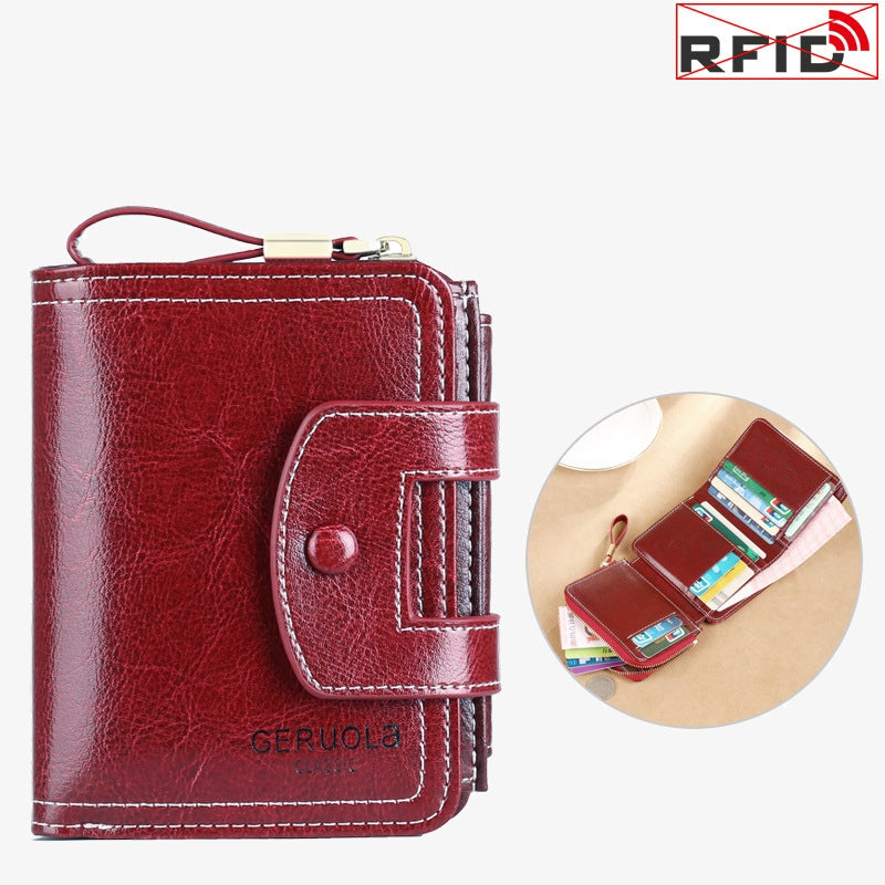 Geldbörse Damen Retro Schlank Leder RFID Einkaufstasche