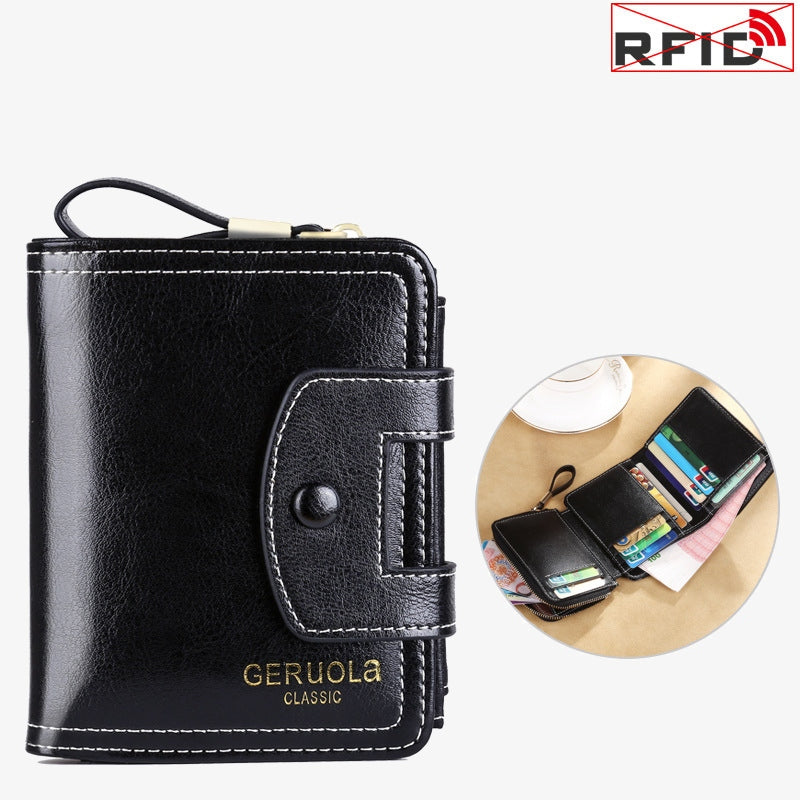Geldbörse Damen Retro Schlank Leder RFID Einkaufstasche