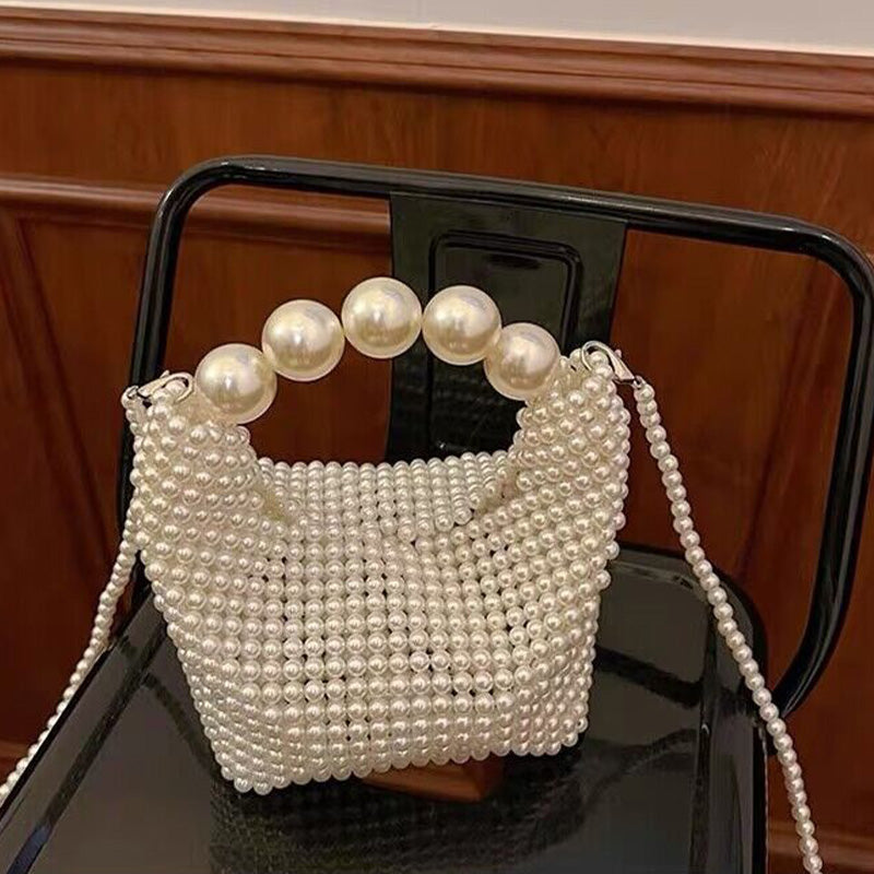 Perlenhandtasche für Damen , Weiß, elegante Umhängetasche