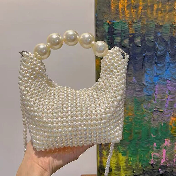 Perlenhandtasche für Damen , Weiß, elegante Umhängetasche