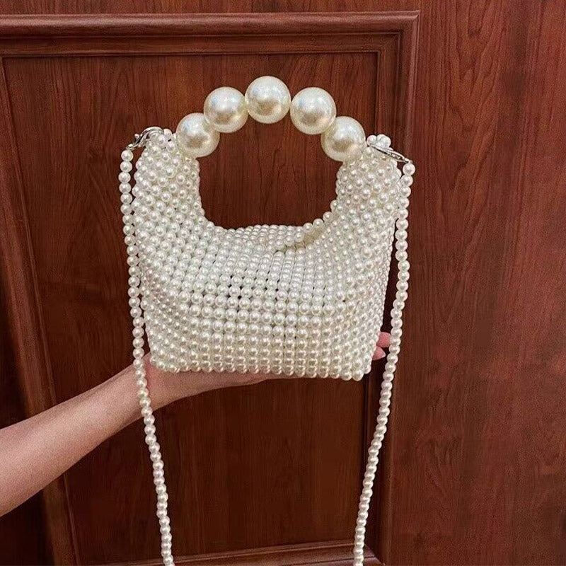 Perlenhandtasche für Damen , Weiß, elegante Umhängetasche