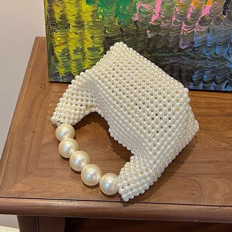 Perlenhandtasche für Damen , Weiß, elegante Umhängetasche