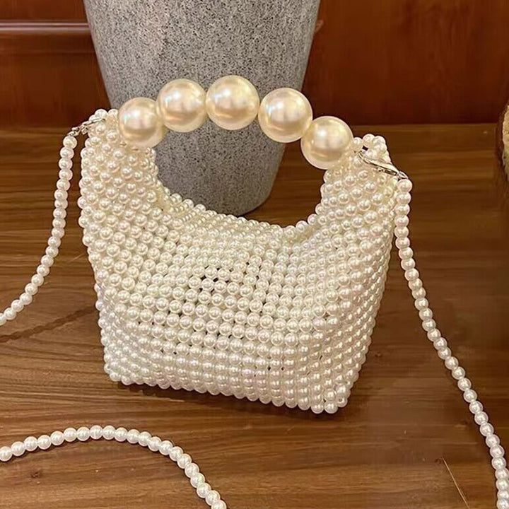 Perlenhandtasche für Damen , Weiß, elegante Umhängetasche