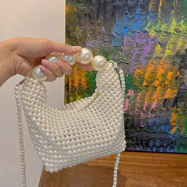 Perlenhandtasche für Damen , Weiß, elegante Umhängetasche
