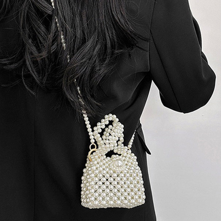 Elegante Perlen-Eimer-Geldbörse für Damen, Weiß Mini-Handtasche