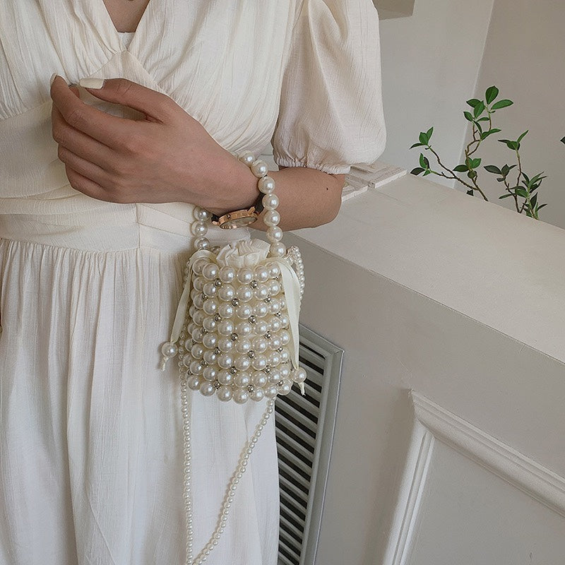 Ausgehöhlte Perlen-Beutel-Tasche für Damen, Mini-Handtasche