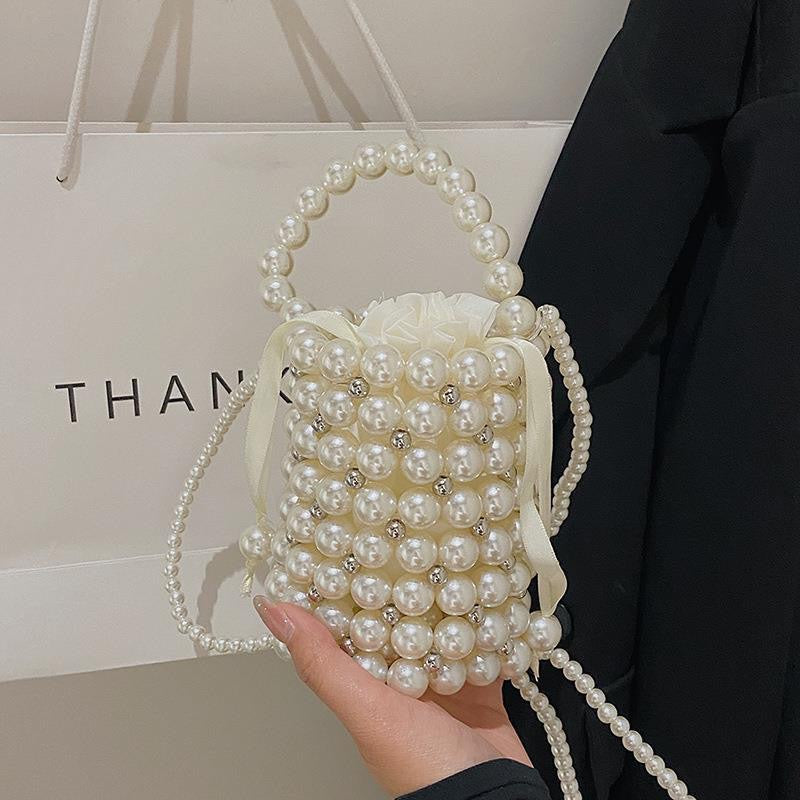 Ausgehöhlte Perlen-Beutel-Tasche für Damen, Mini-Handtasche
