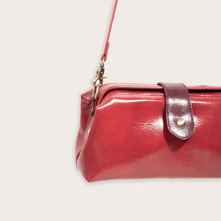Vintage Horizontale Bürotasche Glänzendes pflanzlich gegerbtes Leder Umhängetasche