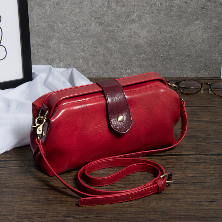 Vintage Horizontale Bürotasche Glänzendes pflanzlich gegerbtes Leder Umhängetasche