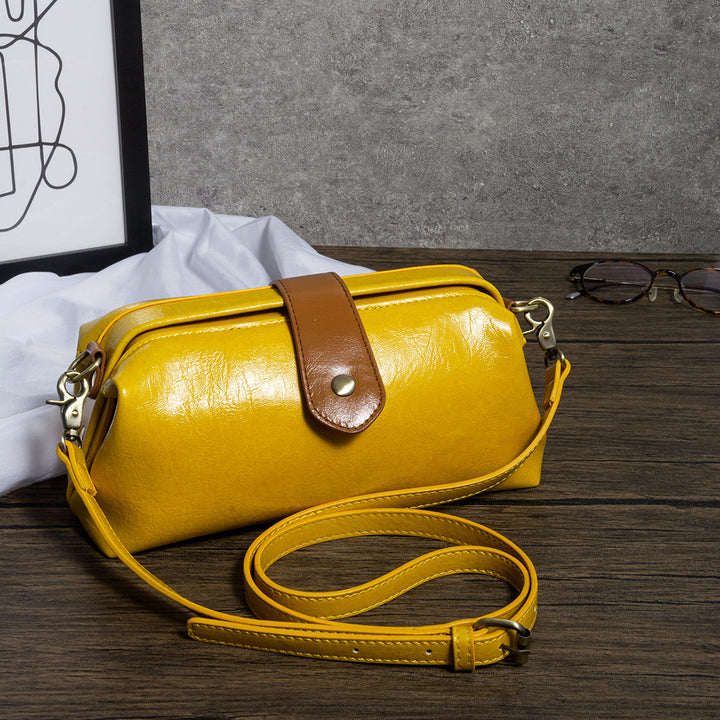 Vintage Horizontale Bürotasche Glänzendes pflanzlich gegerbtes Leder Umhängetasche