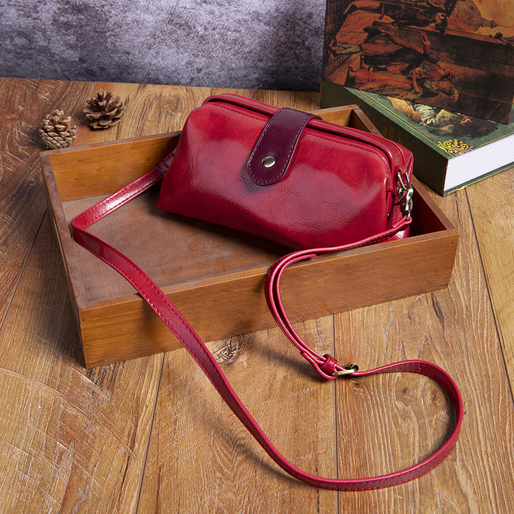 Vintage Horizontale Bürotasche Glänzendes pflanzlich gegerbtes Leder Umhängetasche