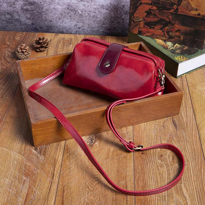 Vintage Horizontale Bürotasche Glänzendes pflanzlich gegerbtes Leder Umhängetasche