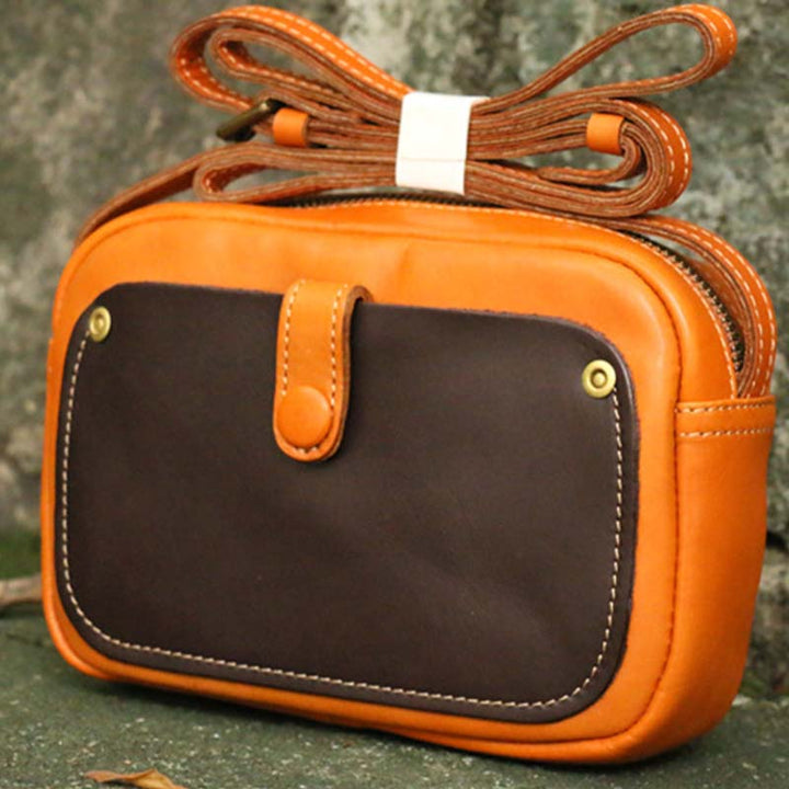 Vintage Umhängetasche für Damen in Kontrastfarbe, Geldbörse aus echtem Leder