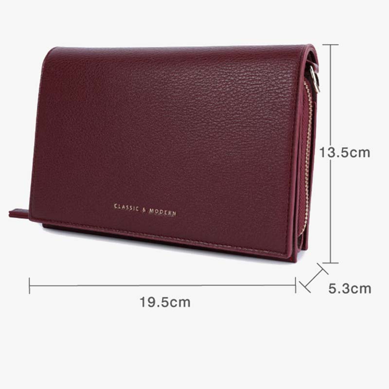 Handytasche mit drei Fächern für Damen, große horizontale Umhängetasche